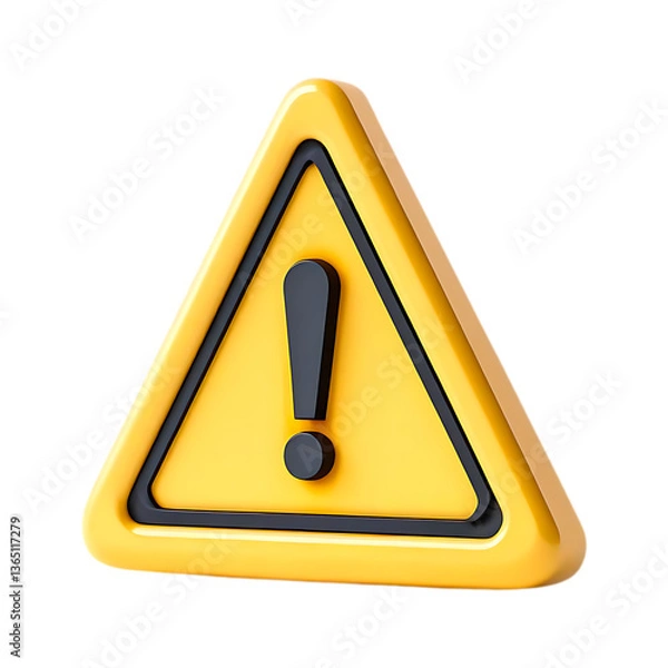 Obraz 3D Yellow Warning Triangle with Exclamation Mark Symbol for Alert, Caution, and Hazard Notification in Safety and Security Contexts, sign, warning, danger, exclamation, triangle, symbol, icon
