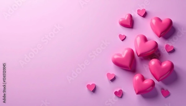 Fototapeta Simple and elegant Valentine's Day background with hearts on purple pastel color,  design,  minimalistic