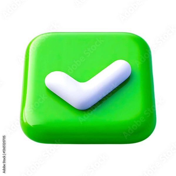 Obraz 3D Green Checkmark Icon – Verified Approval, Success Confirmation, Task Completion, and Validation Symbol for UI, UX, and Digital Interfaces, checkmark icon, green check, success icon