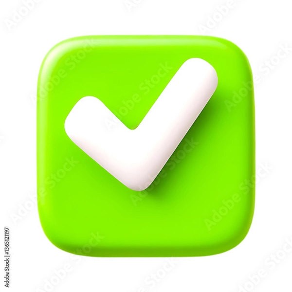 Obraz 3D Green Checkmark Icon – Confirmation, Success, Approval, and Verified Symbol for UI/UX, Task Completion, and Digital Interface Design, checkmark icon, green check, success icon
