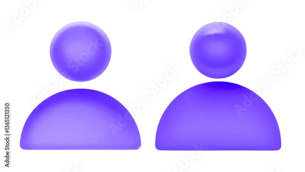 Obraz 3D Abstract Purple User Group Icons, Digital Community, Social Network, Teamwork, and Collaboration Symbols for UI/UX Design, user icon, group icon, team symbol, community icon