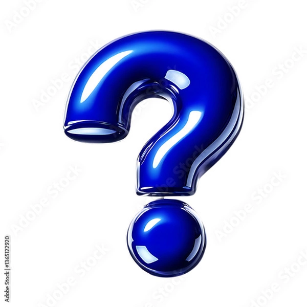 Obraz Blue 3D Question Mark – Glossy Inquiry Symbol for FAQ, Help, and Problem-Solving Concepts, question mark, 3D question mark, blue question icon, FAQ symbol, help icon, inquiry symbol
