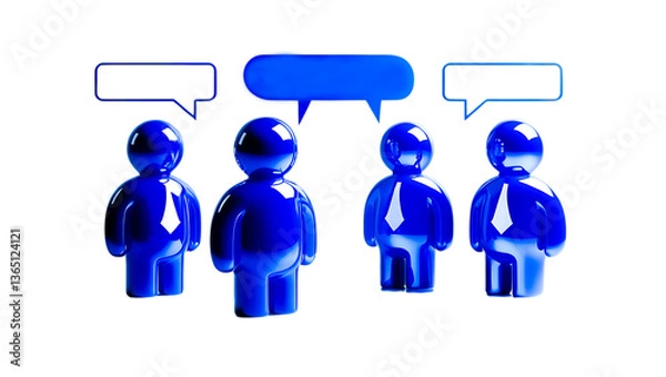 Obraz Collaborative working. Teamwork Discussion. 3d Blue figures in a circle, symbolising unity. Speech Bubble, Chat (Glossy Serie), Team Discussion, Corporate Chat, and Digital Networking Symbol