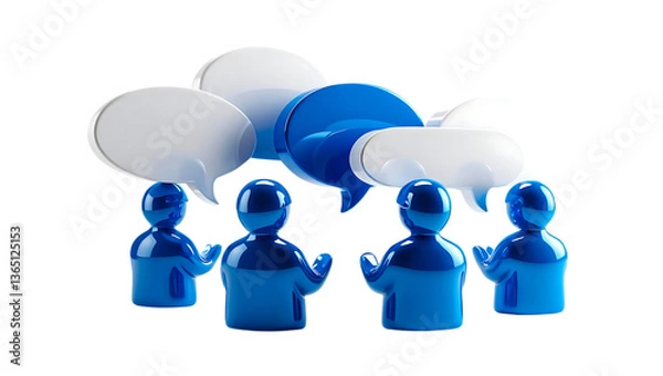 Obraz Collaborative working. Teamwork  Discussion. 3d Blue figures in a circle, symbolising unity. Speech Bubble, Chat (Glossy Serie), Dialog (Glossy Serie), Business People Standing and Discussion