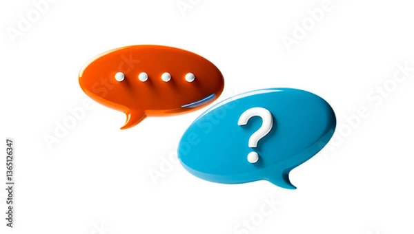 Obraz FAQ icon, Blue 3d question, Question mark 3d glossy icon, Question and answer , in speech could, 3D render, Question bubble, FAQ Speech Bubbles for Messaging, Communication