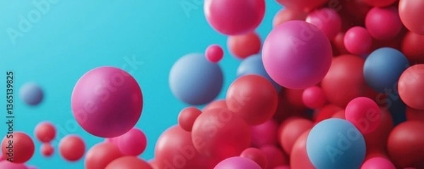 Fototapeta Customer experience interaction data concept. Colorful abstract spheres against a blue background.