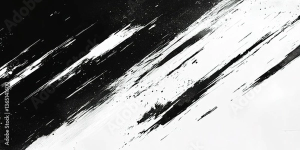 Fototapeta Dynamic black and white abstract artwork showcasing bold brush strokes and textured design
