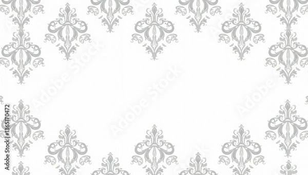 Fototapeta Subtle gray damask pattern with swirling vines and leaves on white background , vintage, classic, interior