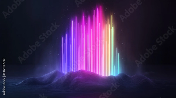 Obraz A futuristic digital backdrop with glowing vertical lines and integrated pixel effects set on a