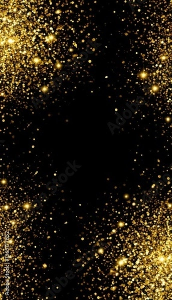 Obraz Chaotic golden light streams forming a dynamic composition on a black background (artistic). Generated AI