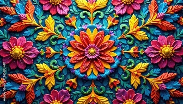Obraz Intricate floral design within a repeating hexagonal pattern , botanical, honeycomb