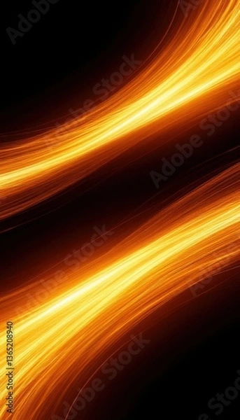 Obraz Bright golden highlights transitioning into orange hues on a black background (abstract). Generated AI