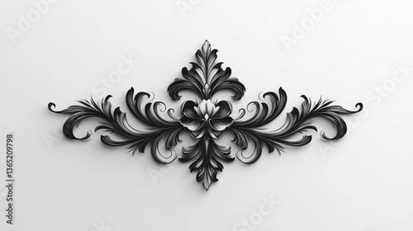 Obraz Elegant black and white floral ornament design with intricate details on a light background