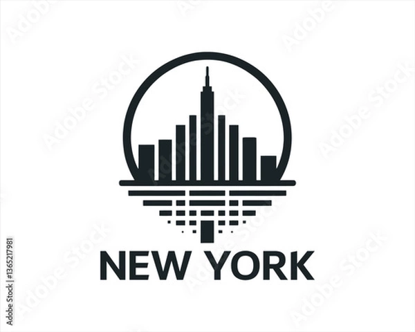 Obraz New York City skyline silhouette black and white logo vector illustration. New York City of United States of America vector template. Urban Architecture and Skyscrapers