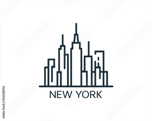 Fototapeta New York City skyline silhouette black and white logo vector illustration. New York City of United States of America vector template. Urban Architecture and Skyscrapers