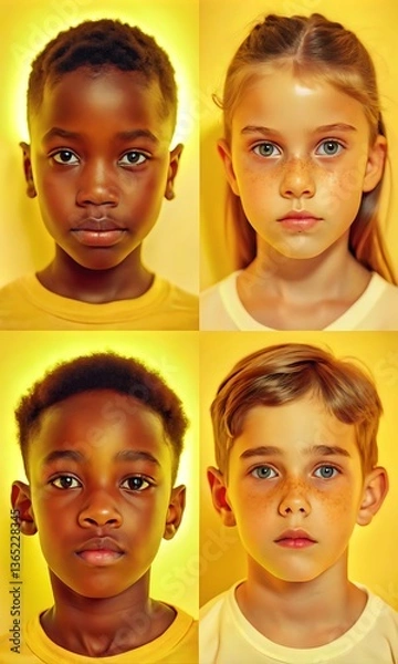 Obraz Collage of multi-ethnic kids' faces, capturing the diversity and unity of children from different cultures and backgrounds.

