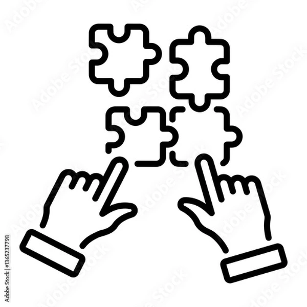 Fototapeta A linear style icon of solving a puzzle game 