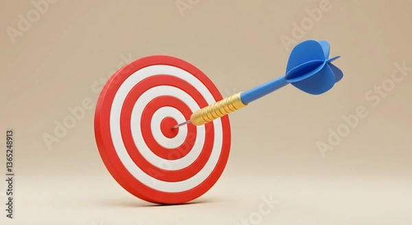 Obraz Dart Hitting Bullseye on Target 3D Render