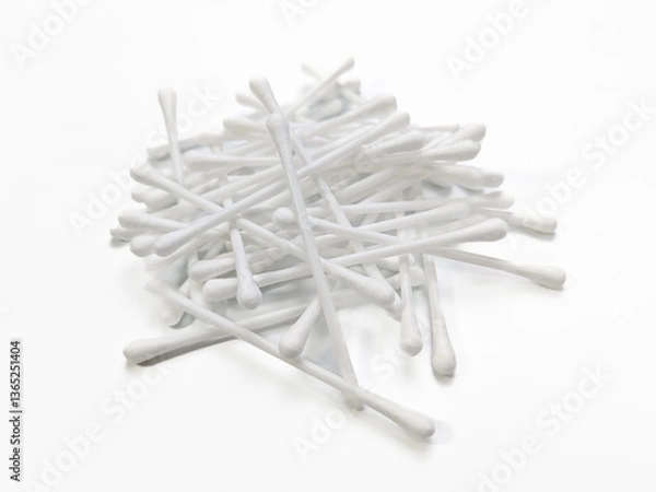 Obraz Pile of Cotton Buds on White