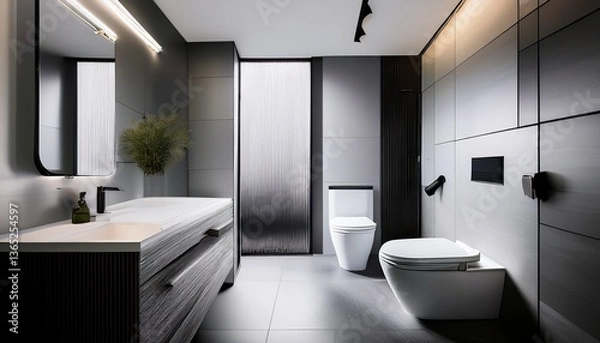 Fototapeta モノトーンのミニマルトイレ