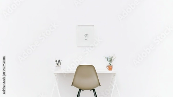 Fototapeta Sleek Office Minimalism: Sunlit Workspace with Design Aesthetics Design
