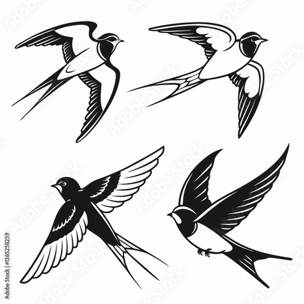 Obraz barn swallow icon set black silhouette vector bundle
