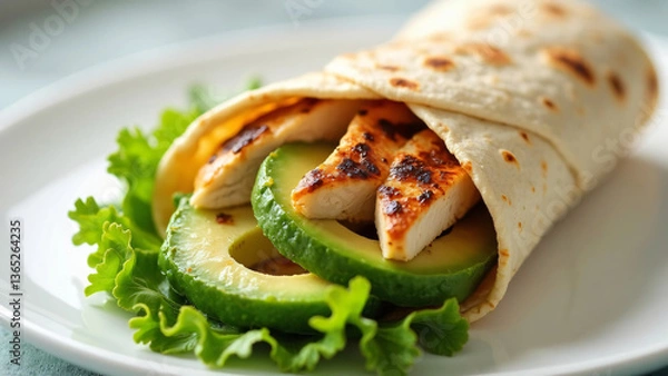 Obraz Fresh Avocado and Grilled Chicken Wrap