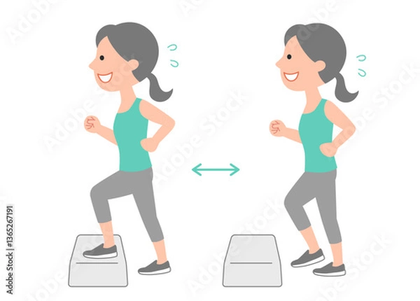 Fototapeta 踏み台昇降運動で体力をつける若い女性　セット