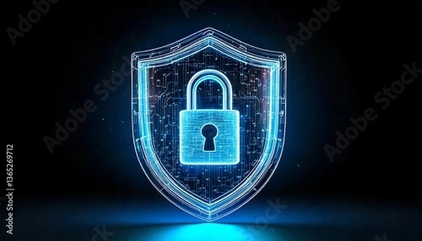 Fototapeta cadeado cibernético dentro de um escudo transparente brilhante, conceito segurança digital