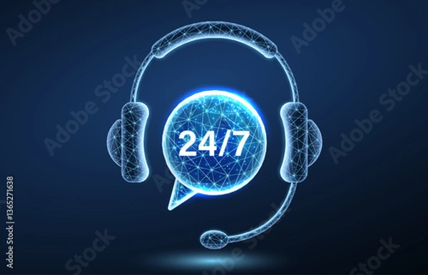 Fototapeta Customer service. Support call, live advice, phone bot, chat headphone