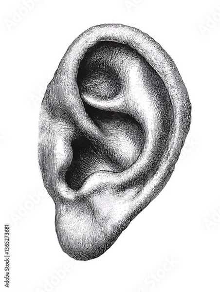 Obraz Detailed black and white artistic rendering of a human ear