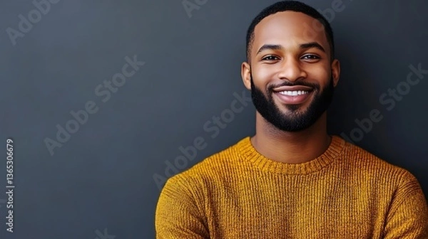 Obraz A smiling man with a beard wearing a yellow sweater