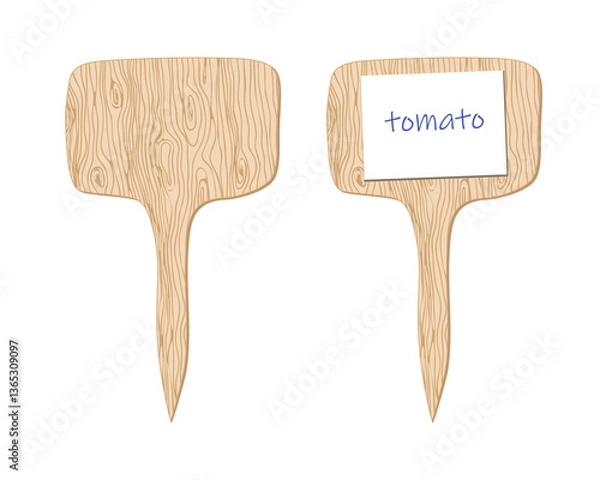 Obraz Wooden garden marker with blank paper label and tomato tag