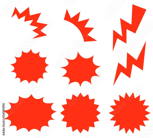 Fototapeta ギザギザと稲妻の赤い強調アイコン9個セット