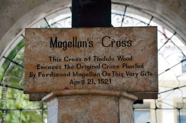 Obraz Magellan's Cross in Cebu City, Cebu, Philippines, Southeast Asia. Signboard