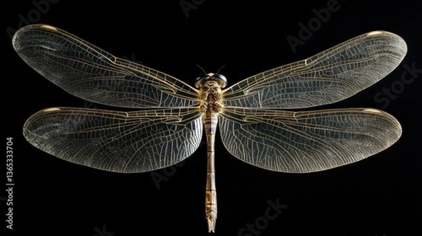 Fototapeta The translucent wings of a dragonfly, revealing a delicate web-like pattern.