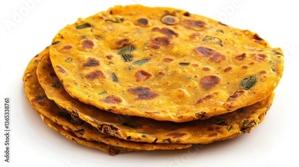 Fototapeta Stack of three golden-brown flatbreads.