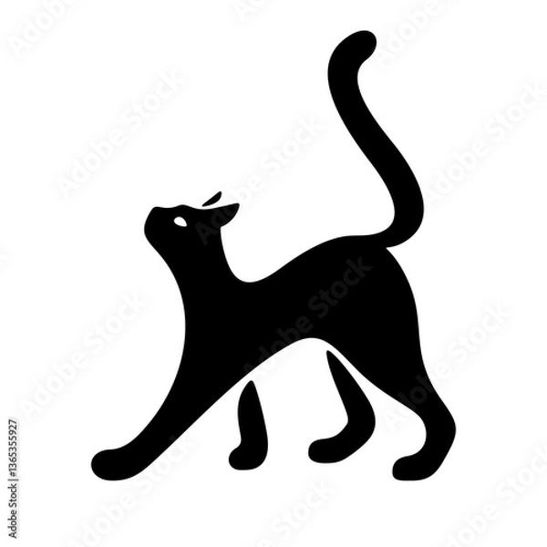 Obraz Black cat logo. Kitty sign emblem Black silhouette of pussycat illustration
