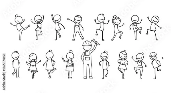 Obraz Joyful stick figures dancing and celebrating!