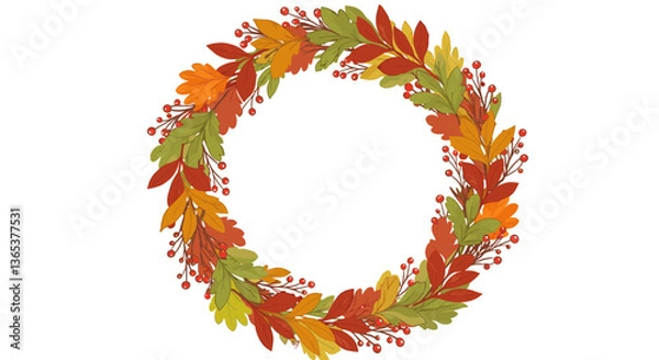 Obraz Autumnal wreath of colorful leaves and berries.