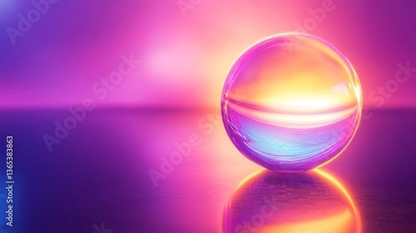 Fototapeta Glowing Orb: Neon Reflections on Dark Surface 