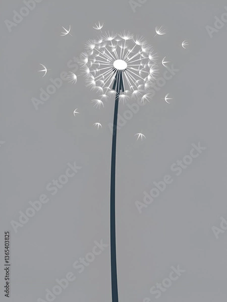 Fototapeta Flying dandelion seeds, vector icon. Vector isolated decoration element from scattered silhouettes.