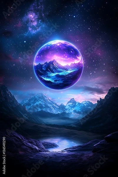 Fototapeta Floating Sphere, Mountain Landscape