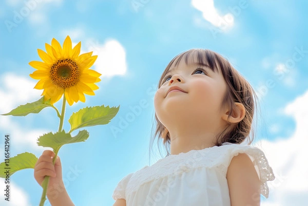 Obraz ヒマワリと女の子.Generative AI