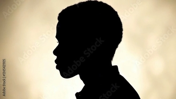 Fototapeta Dark Silhouette of a Person's Profile Against a Light Beige Background