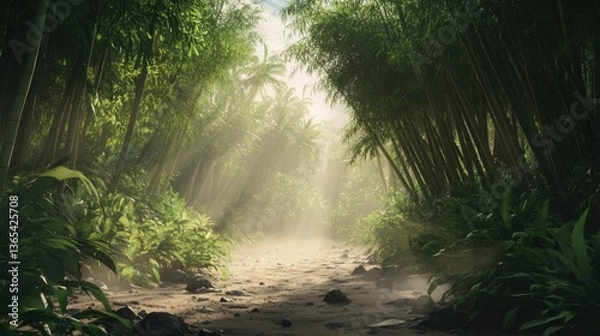 Obraz A bamboo forest swaying in the wind, capturing the essence of tropical air.