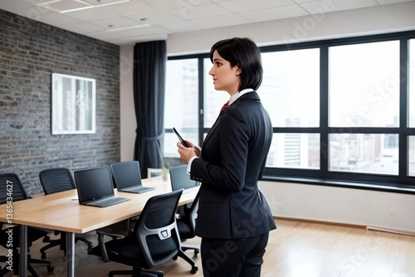Obraz Confident Older Businesswoman in a stylish business outfit standing at modern coworking space