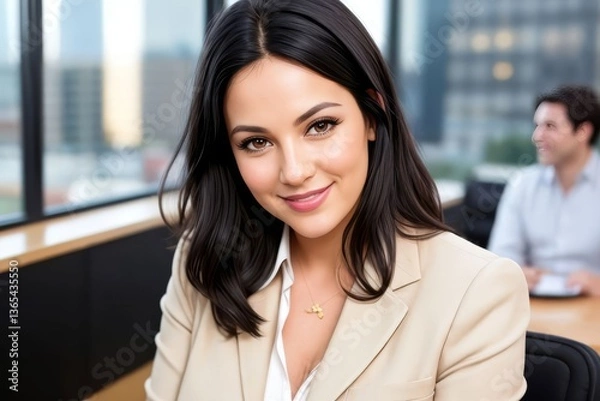 Obraz Smiling Older Businesswoman in a stylish business outfit working at modern coworking space