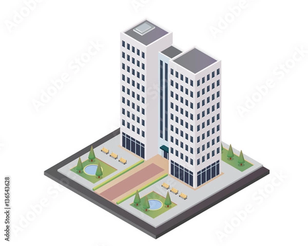 Fototapeta Nowoczesne biuro izometryczne, odpowiednie dla diagramów, infografik, ilustracji i innych zasobów związanych z grafiką