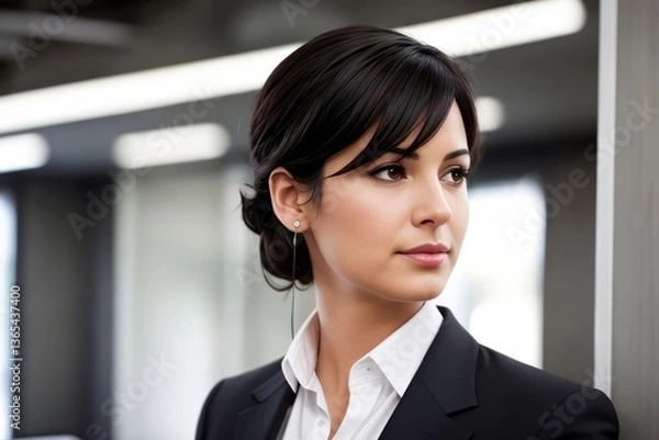 Obraz Serious Older Businesswoman in a stylish business outfit standing at modern coworking space